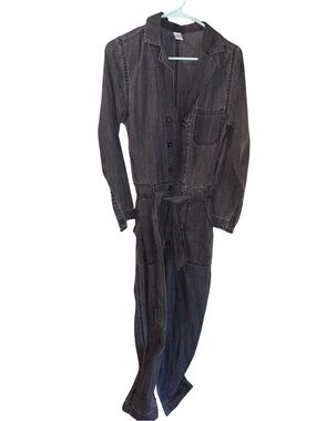 Washed Charcoal Utility Jumpsuit with Tie Waist